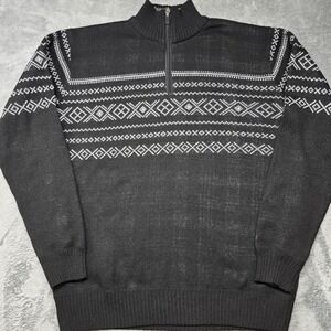 MCJC Quarter Zip Nordic Fair Isle Sweater Mens XXL Gray Flannel Fleece Lined